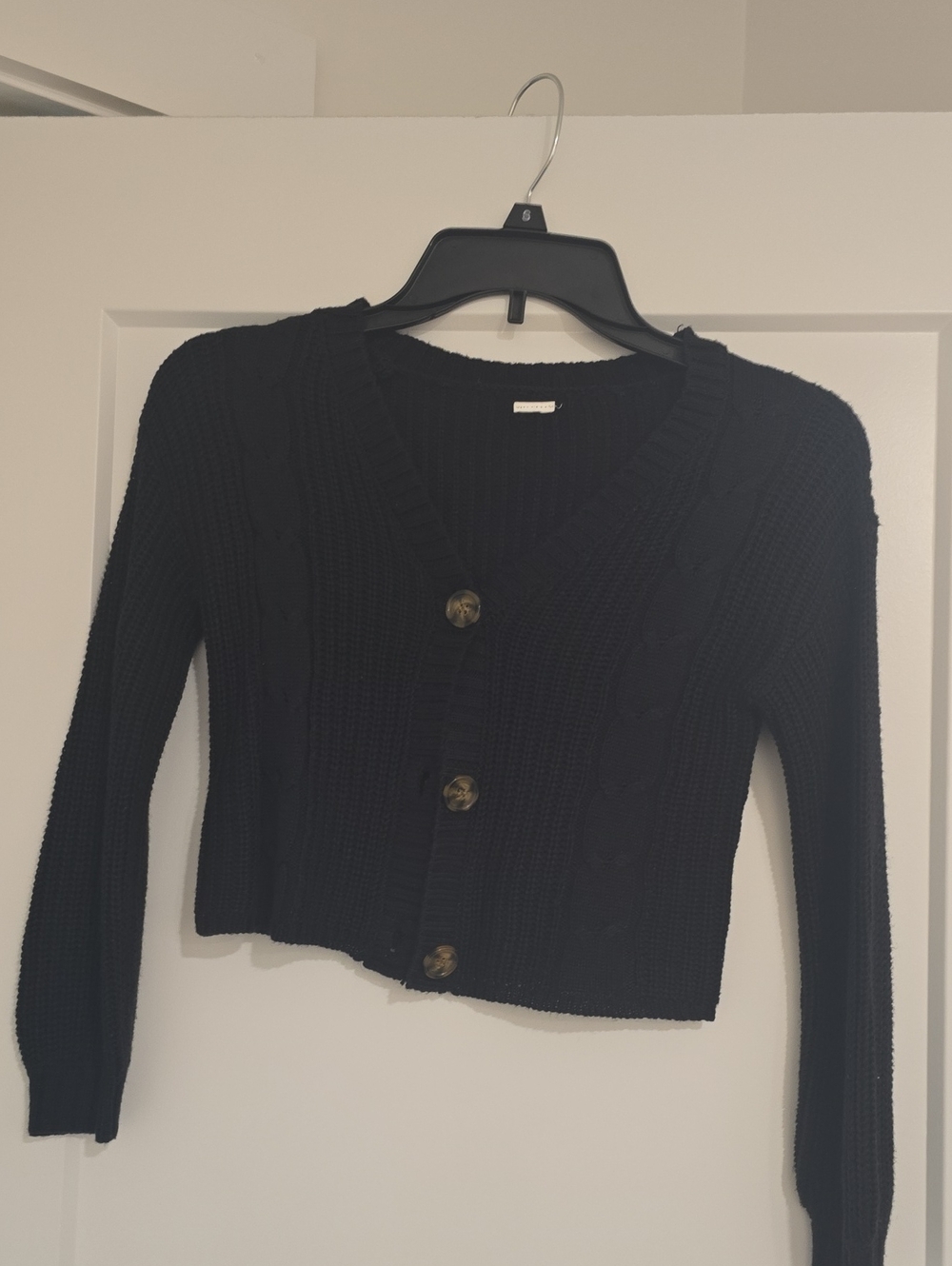 Girls' Black Cable-Knit Button-Front  Crop Cardigan